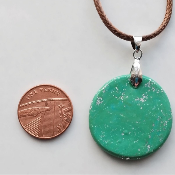 Handmade Polymer Clay Pendant Necklace with Silver Leaf Decoration - Picture 2 of 3